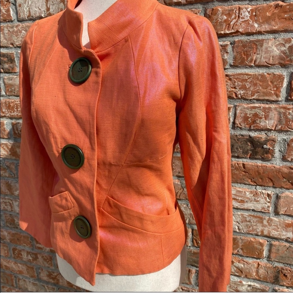 Tracy Reese (Neiman Marcus) NWT orange linen blend coat with pink sheen / 8 - Picture 2 of 9